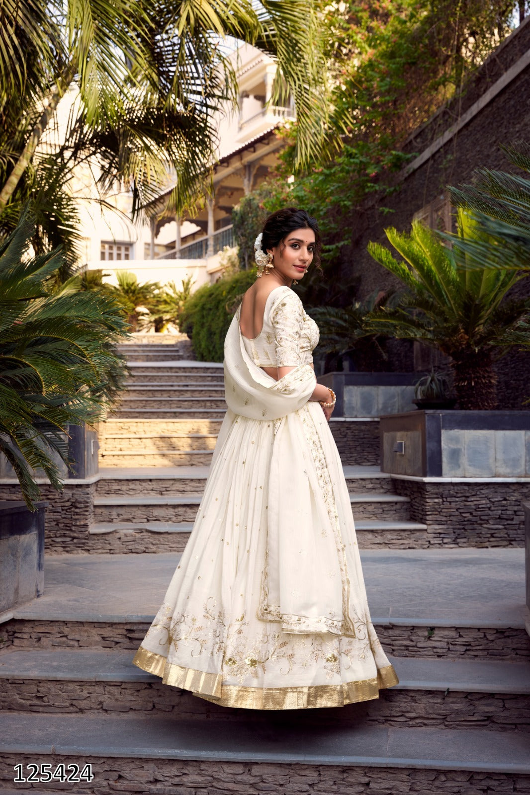 Off-White Silver Glossy Lehenga Choli – Sequins & Foil Work