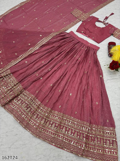 Designer Pure Gold Crush Lehenga Choli Set – Heavy Embroidery & Sequence Work