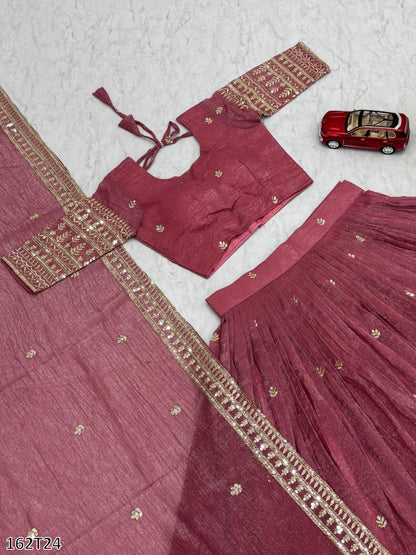 Designer Pure Gold Crush Lehenga Choli Set – Heavy Embroidery & Sequence Work