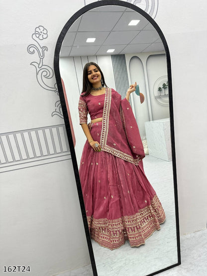 Designer Pure Gold Crush Lehenga Choli Set – Heavy Embroidery & Sequence Work
