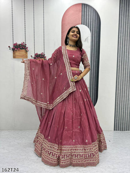 Designer Pure Gold Crush Lehenga Choli Set – Heavy Embroidery & Sequence Work
