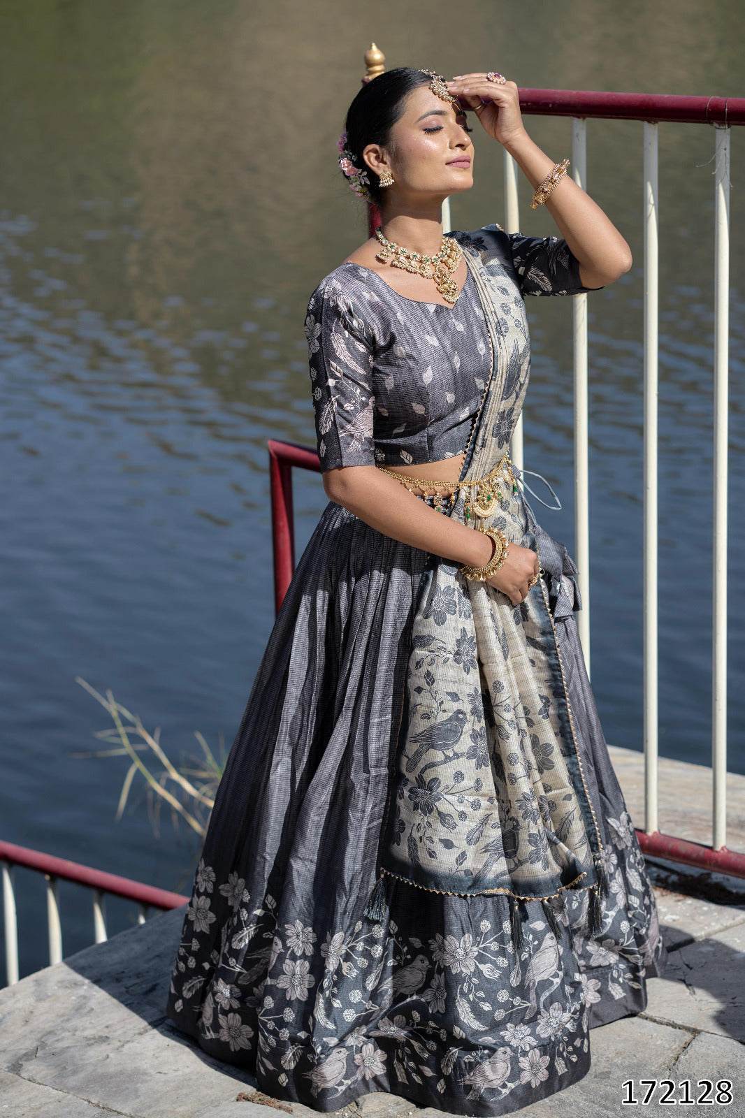 Designer Kalamkari Manipuri Silk Lehenga Set – Printed Lehenga, Blouse & Dupatta