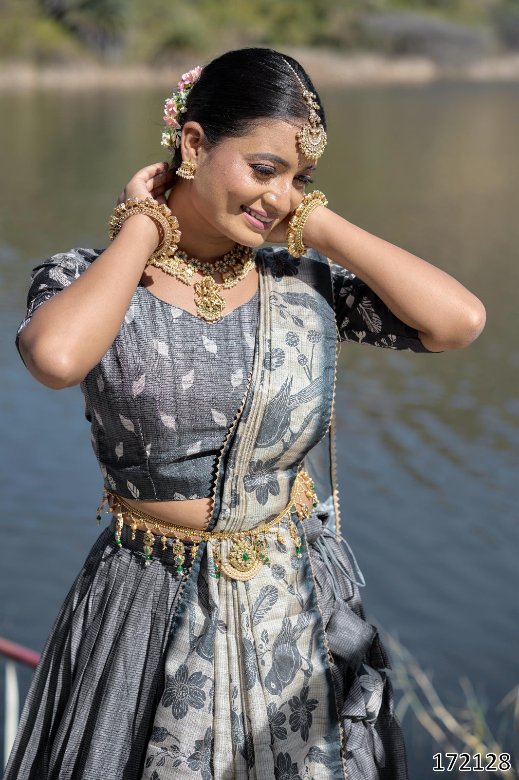 Designer Kalamkari Manipuri Silk Lehenga Set – Printed Lehenga, Blouse & Dupatta