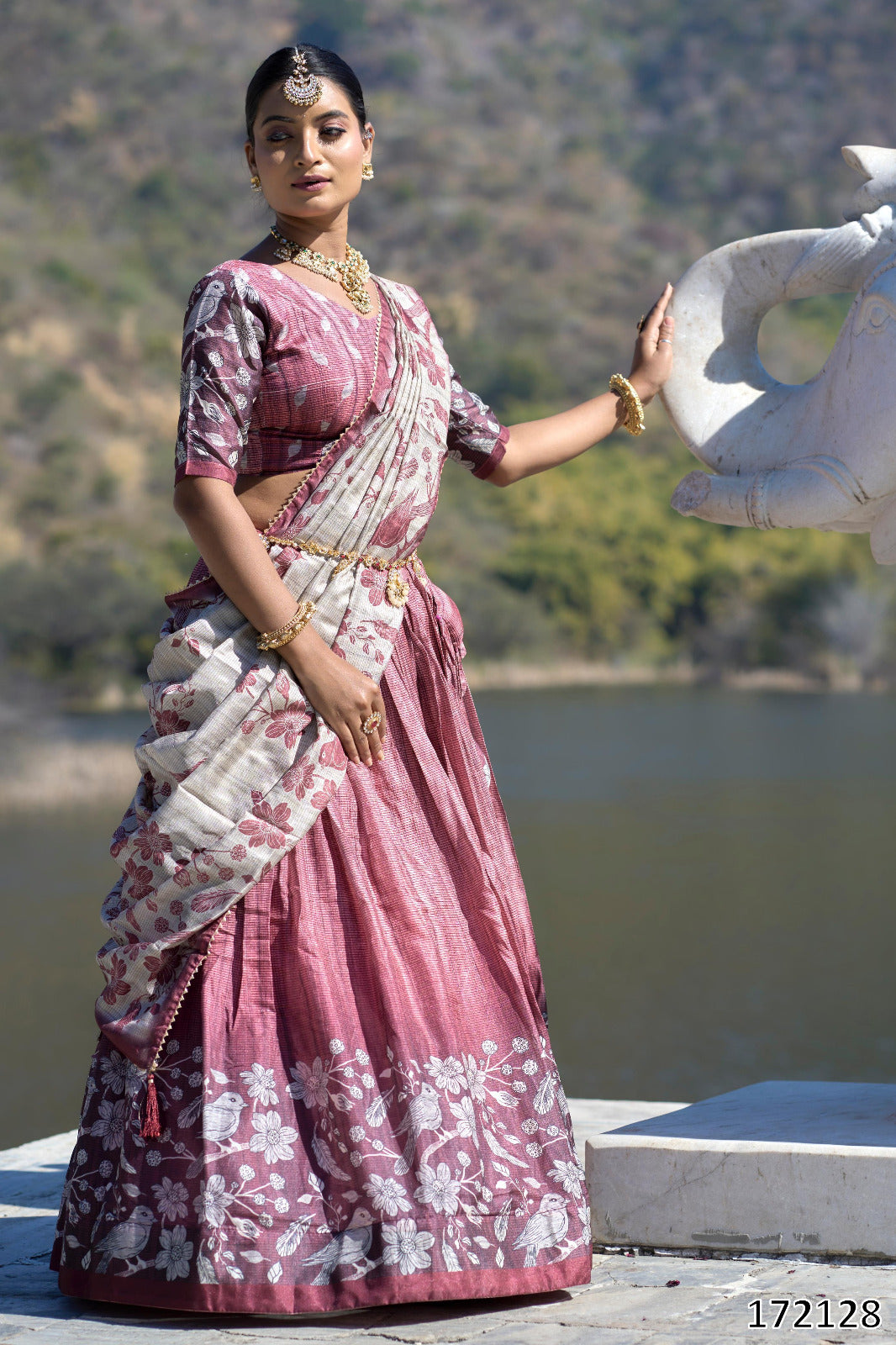 Designer Kalamkari Manipuri Silk Lehenga Set – Printed Lehenga, Blouse & Dupatta