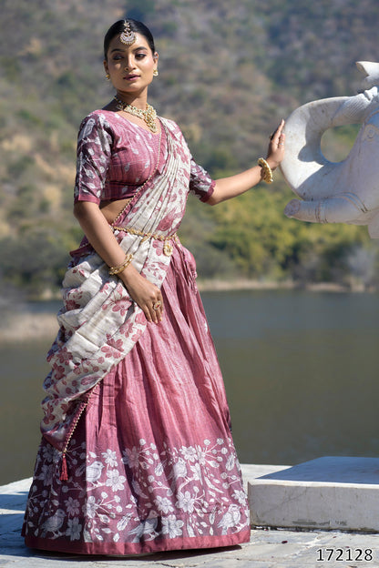 Designer Kalamkari Manipuri Silk Lehenga Set – Printed Lehenga, Blouse & Dupatta