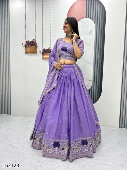 Premium Moss Simar Festival Lehenga Choli Set – Heavy Embroidery, Canvas Flair, Dupatta Included