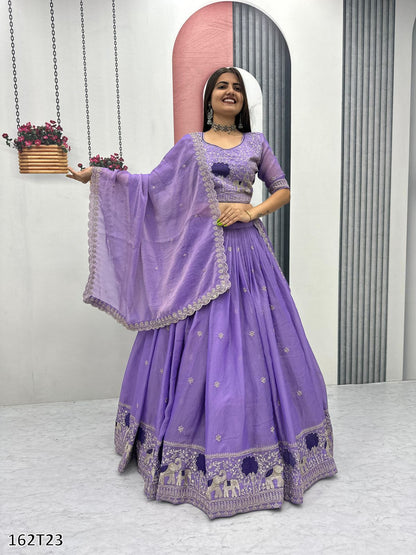Premium Moss Simar Festival Lehenga Choli Set – Heavy Embroidery, Canvas Flair, Dupatta Included