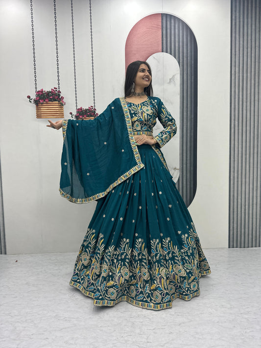 Pure Vichitra Embroidered Lehenga Choli Set