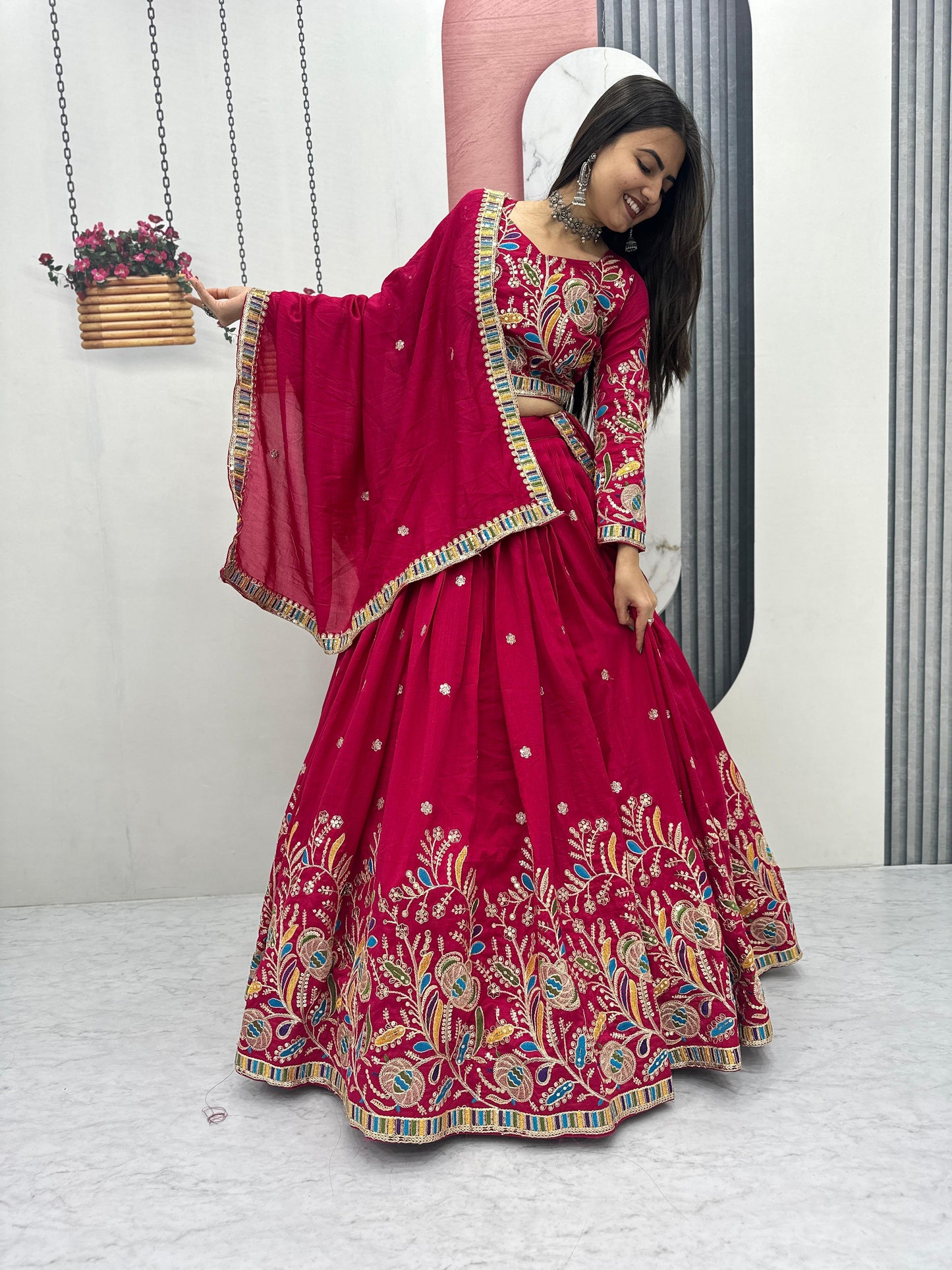 Premium Pure Vichitra Festival Lehenga Choli – Heavy Embroidery Sequence Work