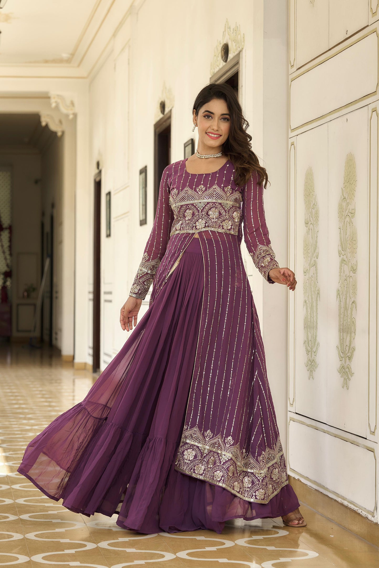 Festival Fox Georgette Lehenga with Attached Shrug & Fully Stitched Choli