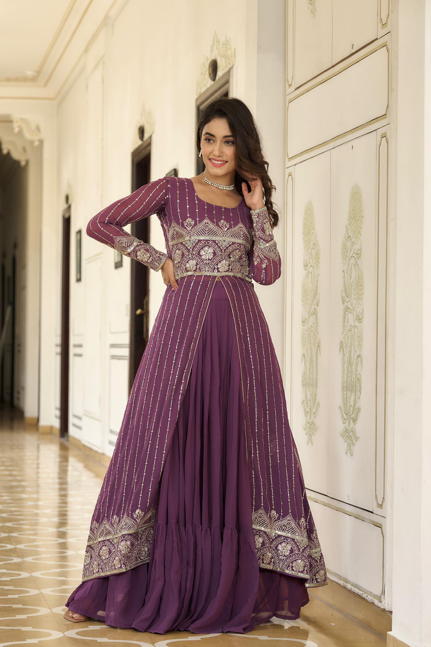 Festival Fox Georgette Lehenga with Attached Shrug & Fully Stitched Choli