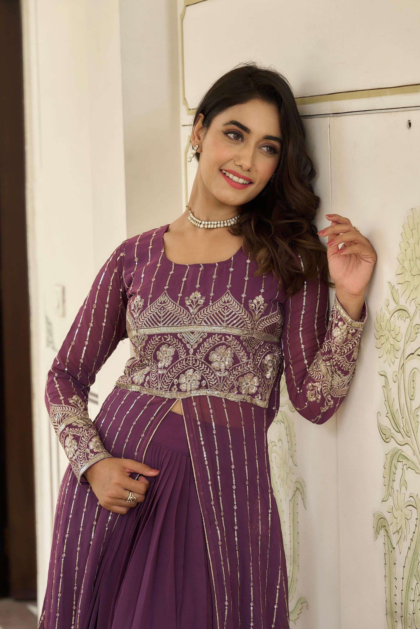 Festival Fox Georgette Lehenga with Attached Shrug & Fully Stitched Choli