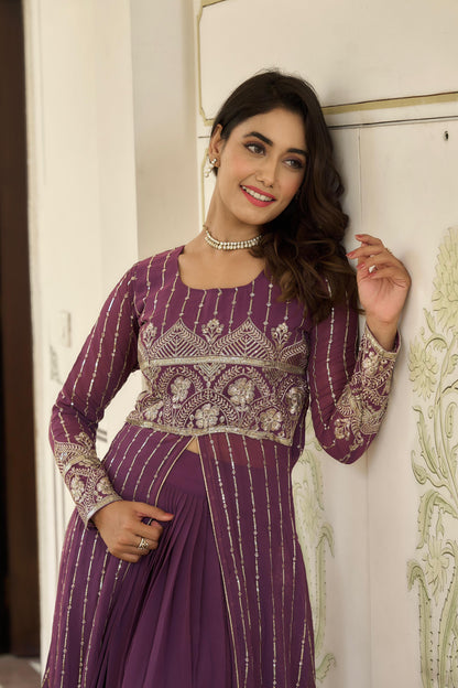 Festival Fox Georgette Lehenga with Attached Shrug & Fully Stitched Choli