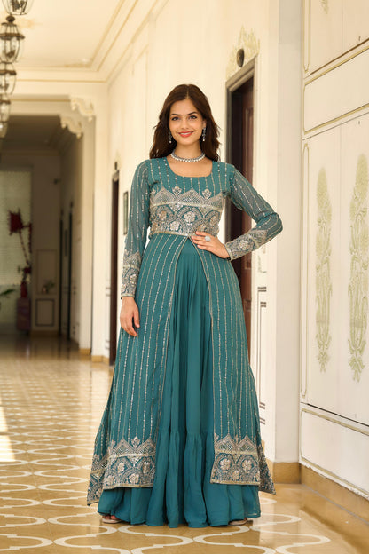 Festival Fox Georgette Lehenga with Attached Shrug & Fully Stitched Choli