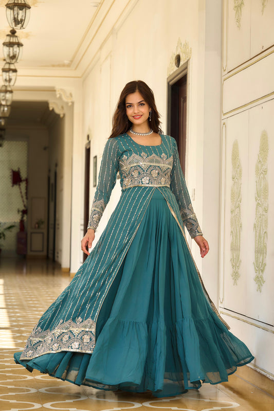 Festival Fox Georgette Lehenga with Attached Shrug & Fully Stitched Choli