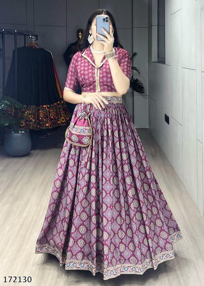 Azarkh Print Pure Silk Crepe Lehenga Cordset with Matching Potli