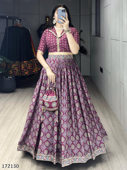 Azarkh Print Pure Silk Crepe Lehenga Cordset with Matching Potli