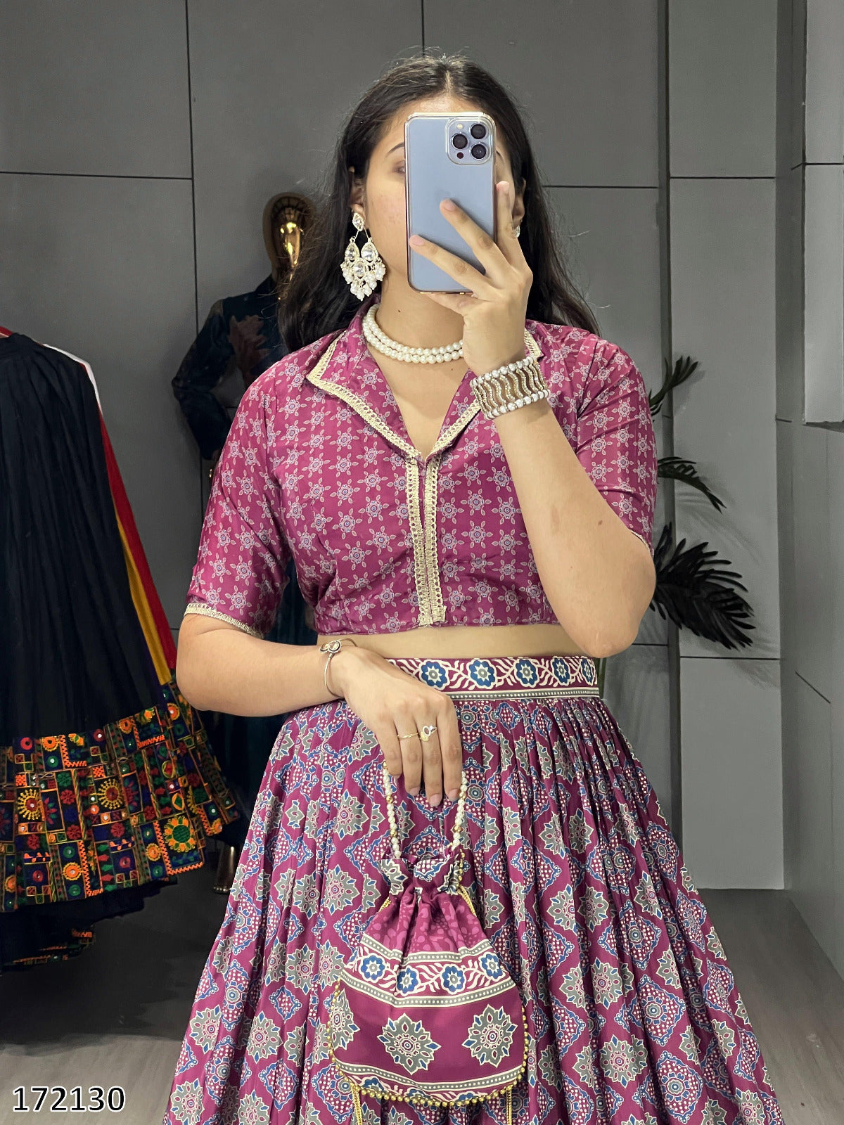 Azarkh Print Pure Silk Crepe Lehenga Cordset with Matching Potli