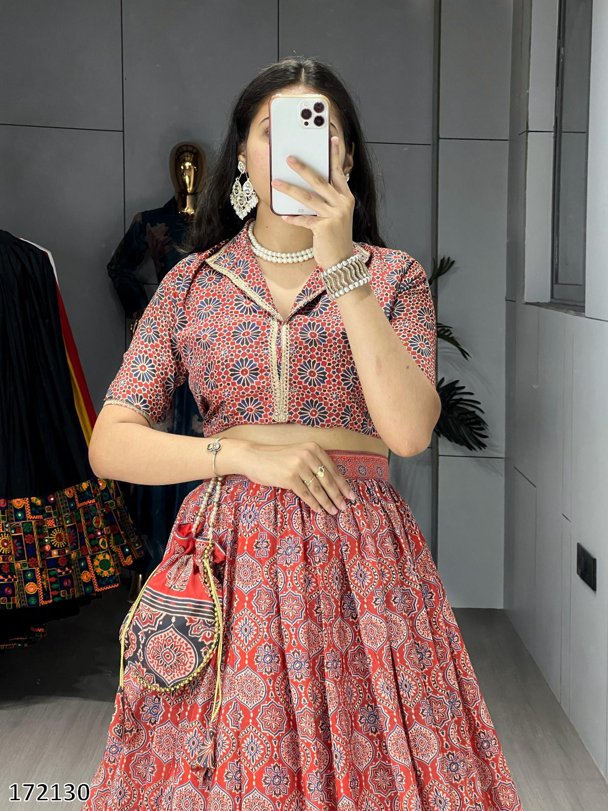 Azarkh Print Pure Silk Crepe Lehenga Cordset with Matching Potli