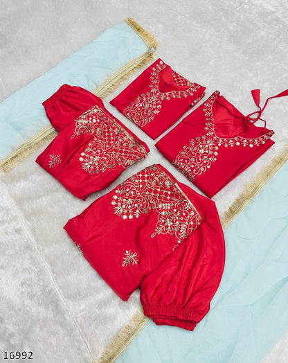 Premium Designer Mom–Daughter Combo Set – Heavy Crepe Silk Top, Palazzo & Fox Georgette Dupatta