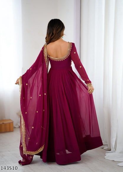 Designer Faux Georgette Suit Set with Embroidered Dupatta