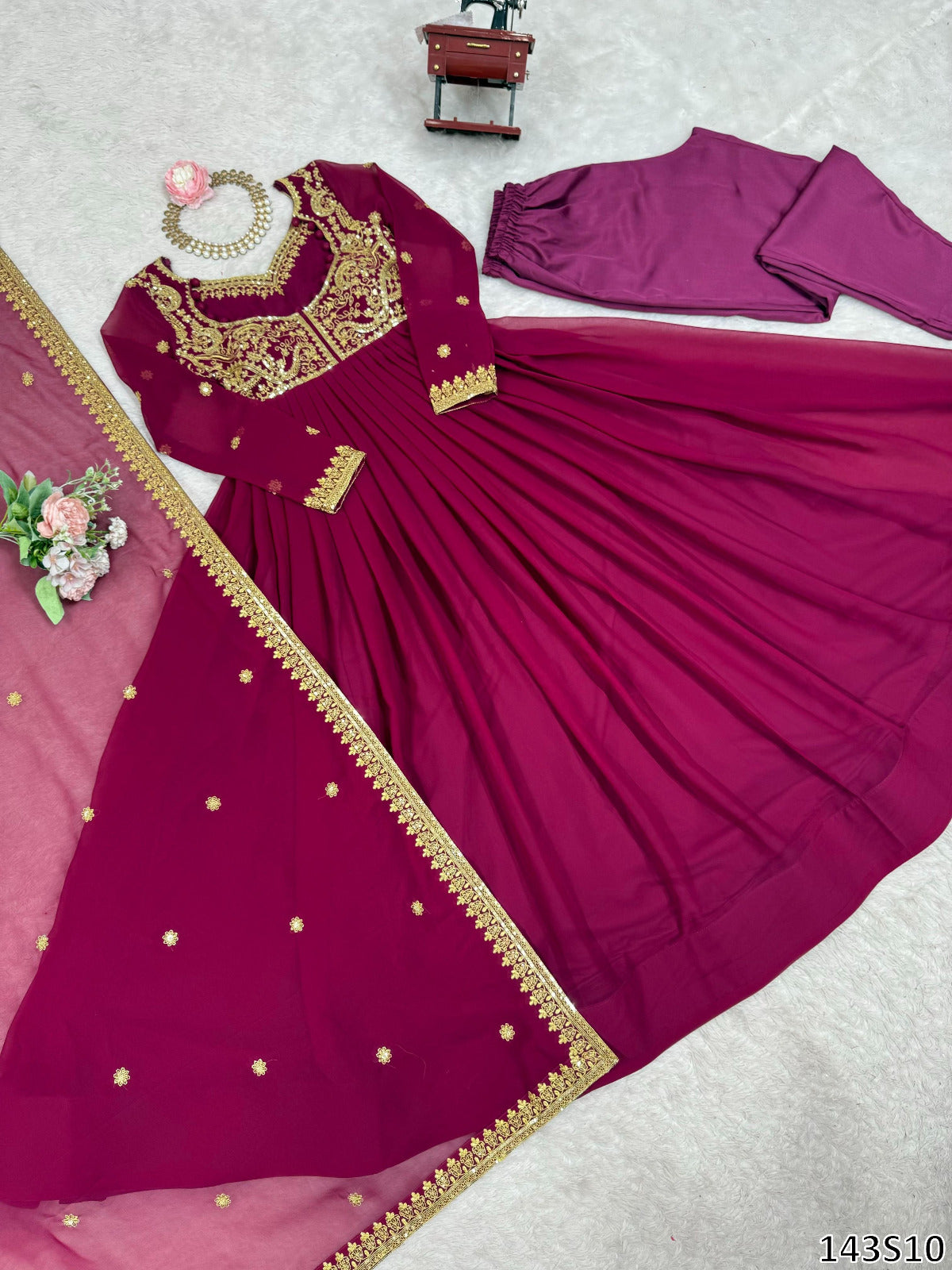 Designer Faux Georgette Suit Set with Embroidered Dupatta