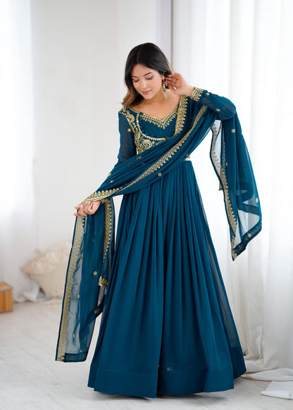 Designer Faux Georgette Suit Set with Embroidered Dupatta