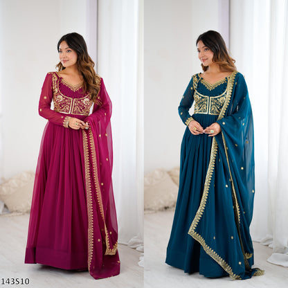 Designer Faux Georgette Suit Set with Embroidered Dupatta