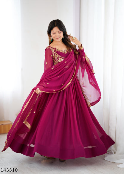 Designer Faux Georgette Suit Set with Embroidered Dupatta