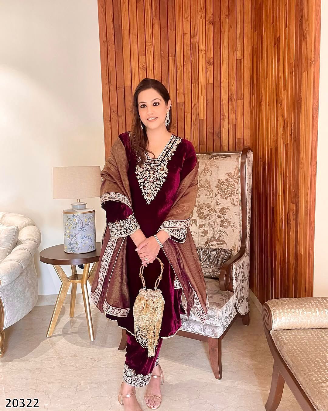 Premium Designer Viscose Velvet Top Bottom Dupatta Set with 5mm Sequin & Rivet Moti Embroidery – Party & Festive Wear