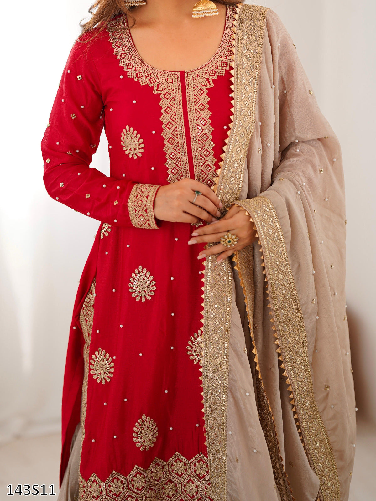 Chinon Silk Embroidered Top Sharara with Dupatta Set | Pearl & Sequin Work | Ready to Wear