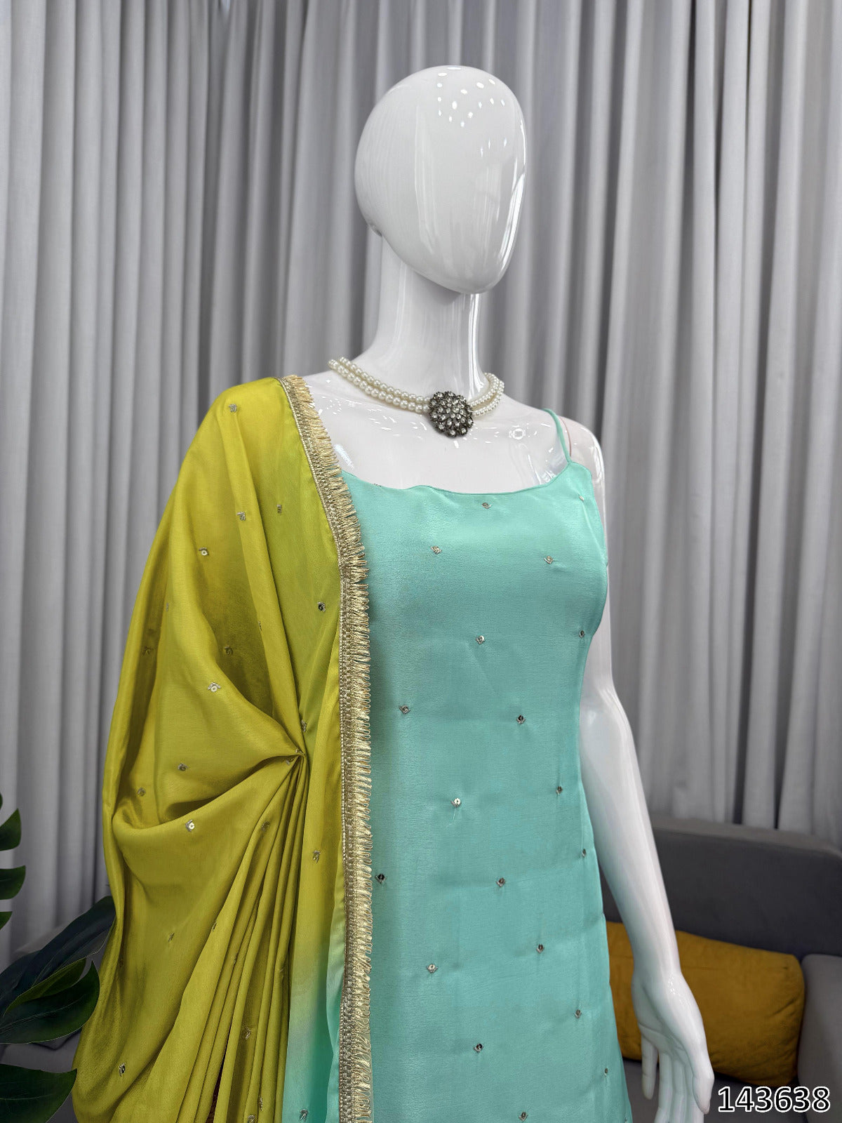 Chinon Silk Top-Plazzo-Dupatta Set | Fully Stitched 3-Piece