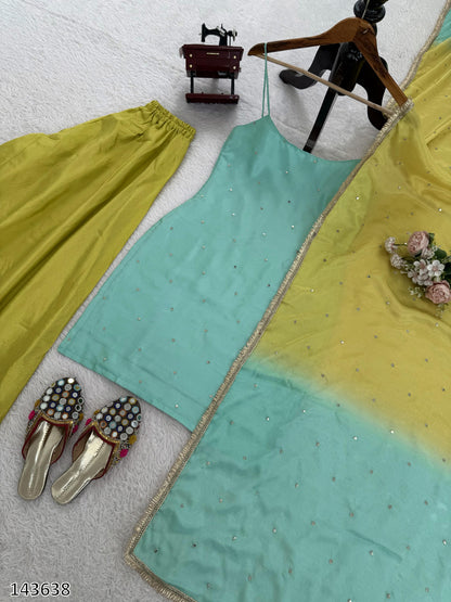 Chinon Silk Top-Plazzo-Dupatta Set | Fully Stitched 3-Piece