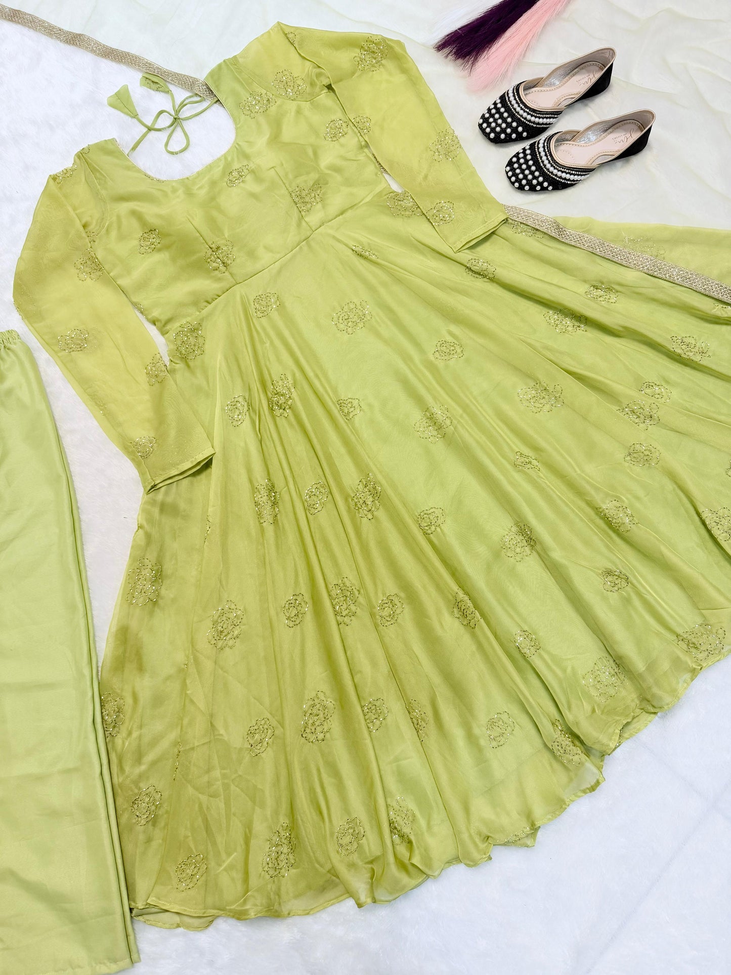 Designer Party Wear Top with Farshi Salwar & Dupatta Set | Fully Stitched