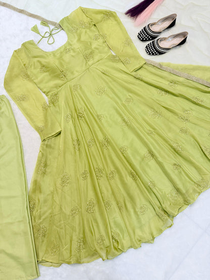 Designer Party Wear Top with Farshi Salwar & Dupatta Set | Fully Stitched