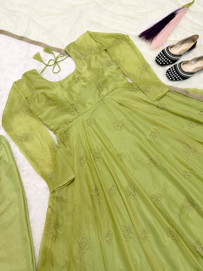 Designer Party Wear Top with Farshi Salwar & Dupatta Set | Fully Stitched