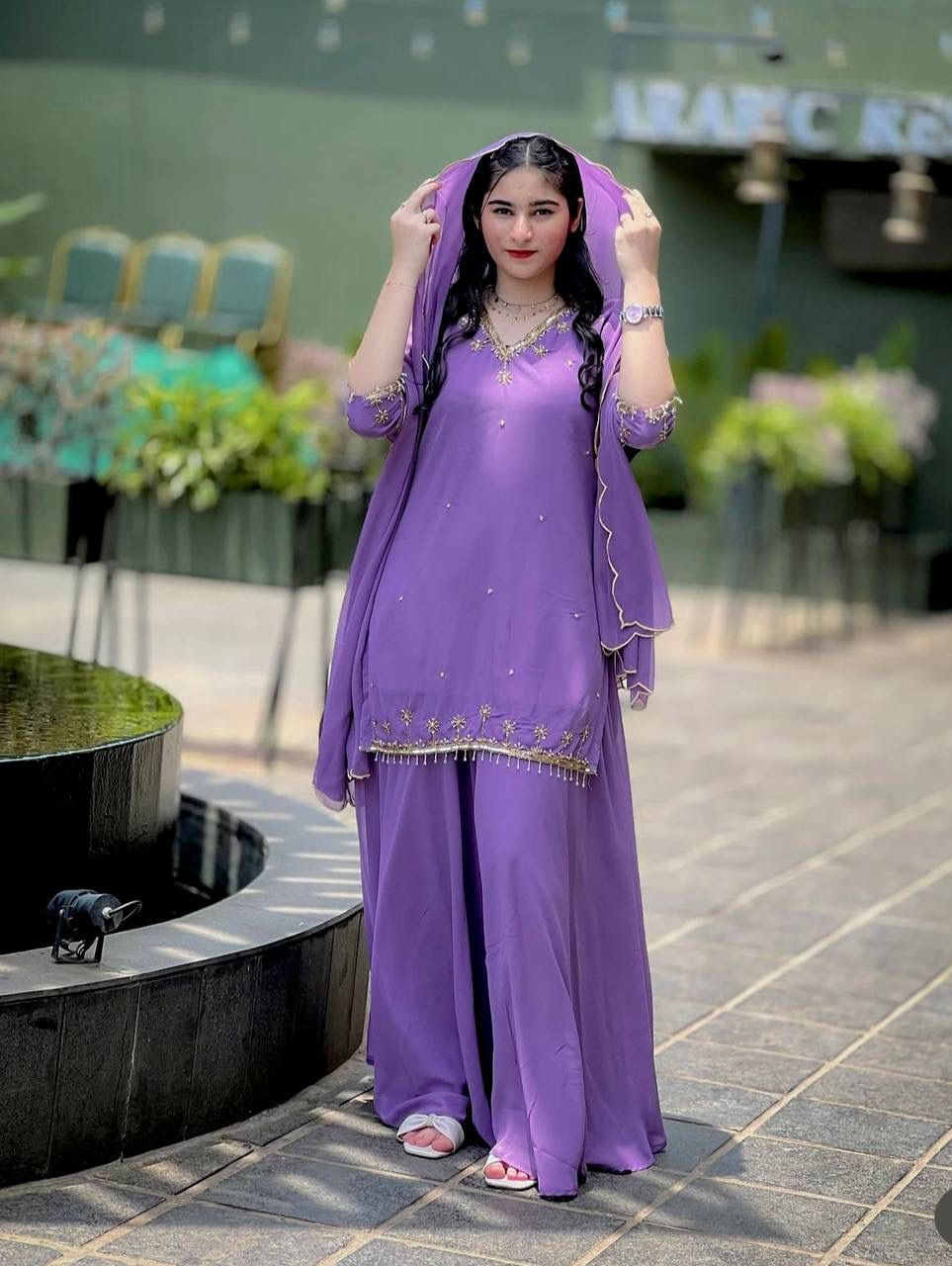 Pure Fox Georgette Top-Sarara-Dupatta Set | Fully Stitched Ready-to-Wear Ethnic Wear