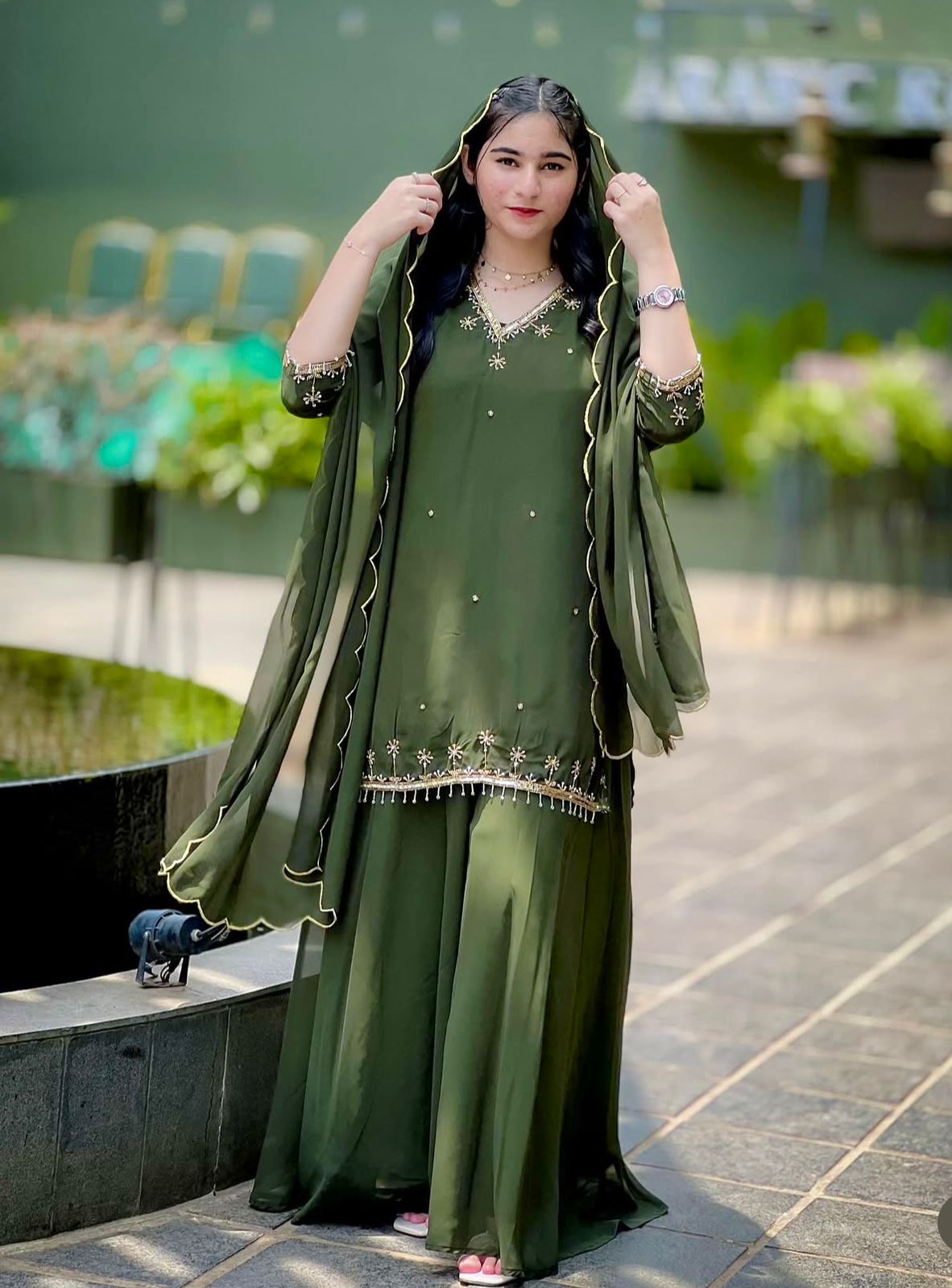 Pure Fox Georgette Top-Sarara-Dupatta Set | Fully Stitched Ready-to-Wear Ethnic Wear