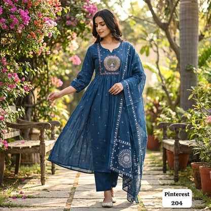 Pinterest Series Ready-to-Wear Rayon Kurta Set with Chanderi Silk Dupatta | Trendy Ethnic Wear for Women