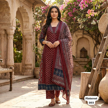 Pinterest Series Ready-to-Wear Rayon Kurta Set with Chanderi Silk Dupatta | Trendy Ethnic Wear for Women