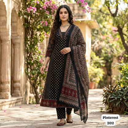 Pinterest Series Ready-to-Wear Rayon Kurta Set with Chanderi Silk Dupatta | Trendy Ethnic Wear for Women