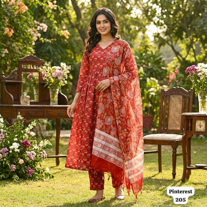 Pinterest Series Ready-to-Wear Rayon Kurta Set with Chanderi Silk Dupatta | Trendy Ethnic Wear for Women