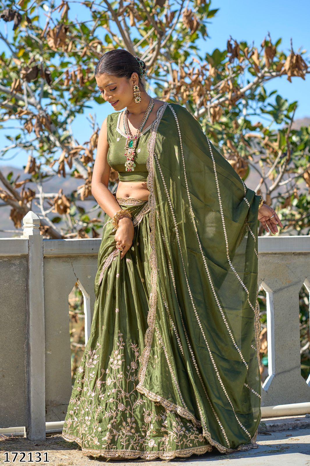 Classical Chinon Embroidery Lehenga Set with Zari Work & Sequined Dupatta | Party Wear