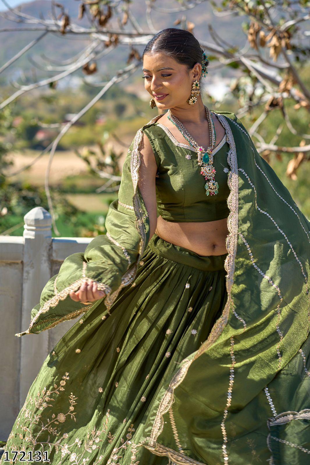 Classical Chinon Embroidery Lehenga Set with Zari Work & Sequined Dupatta | Party Wear
