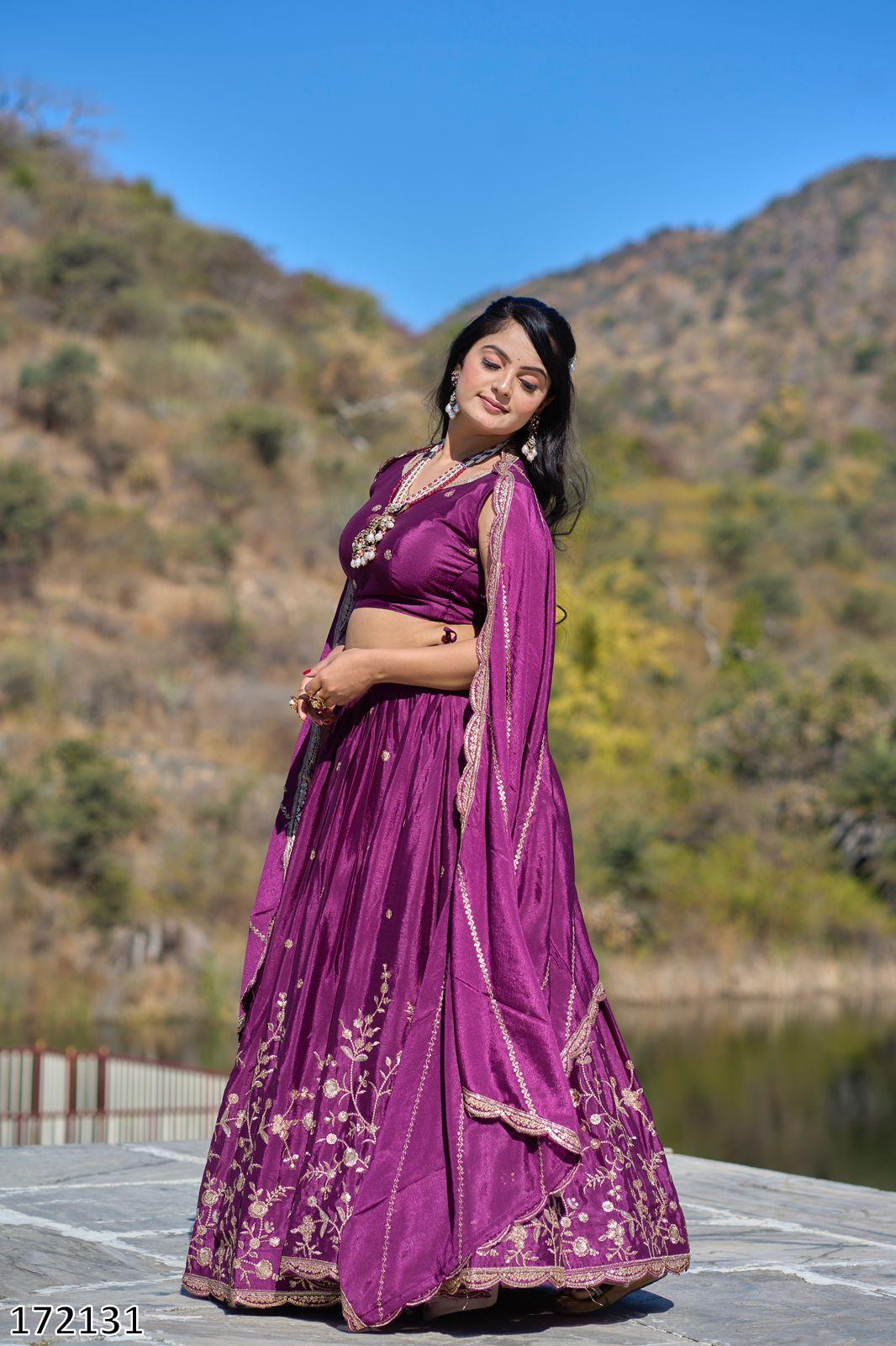 Classical Chinon Embroidery Lehenga Set with Zari Work & Sequined Dupatta | Party Wear