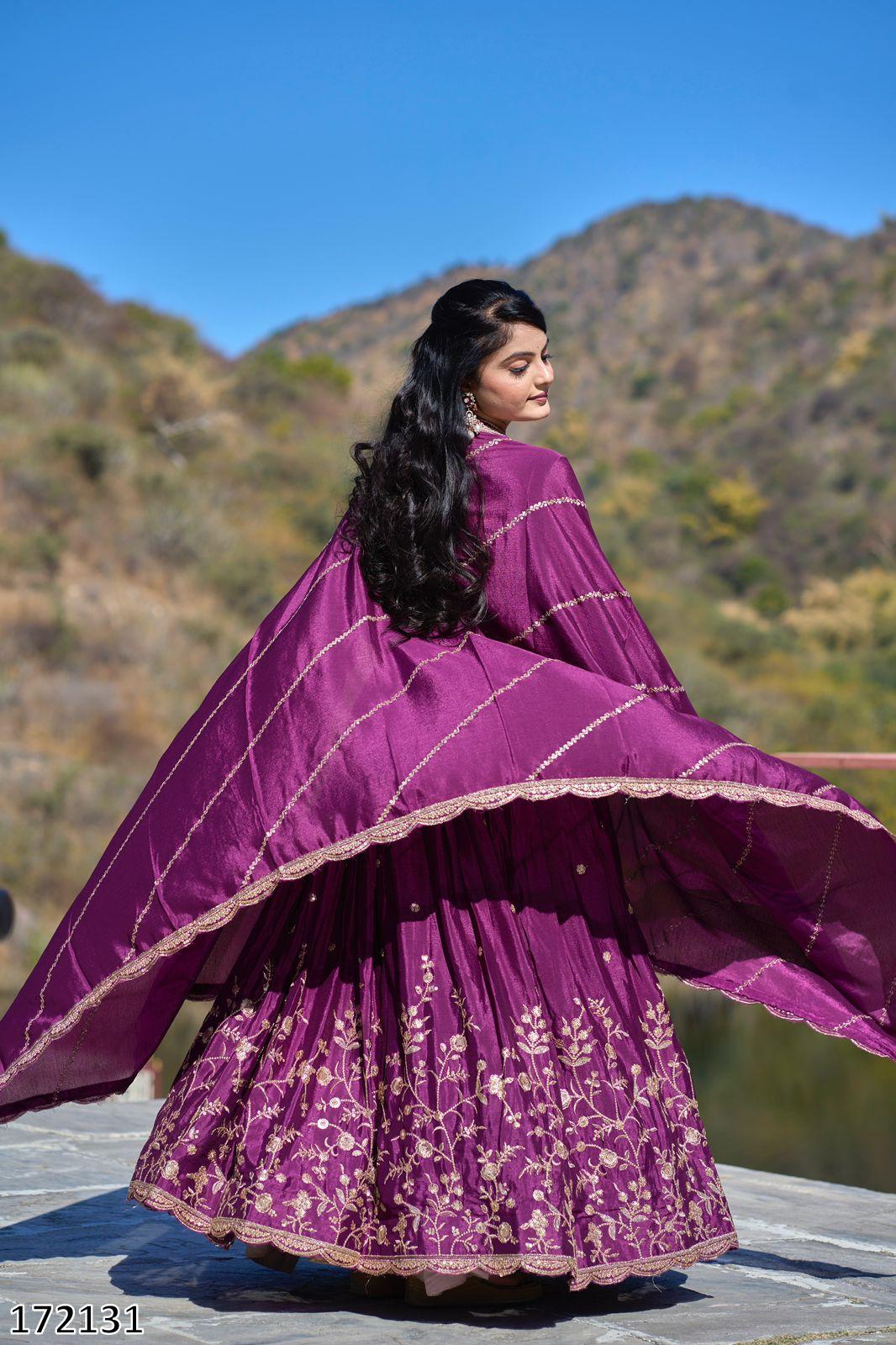 Classical Chinon Embroidery Lehenga Set with Zari Work & Sequined Dupatta | Party Wear