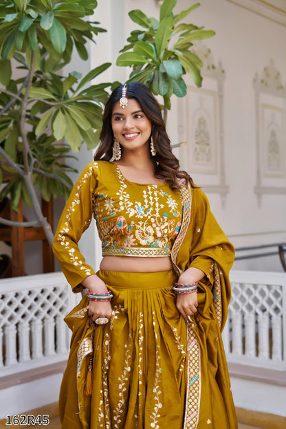 Wedding Special Pure Vichitra Lehenga Choli Set with Heavy Sequin & Thread Embroidery
