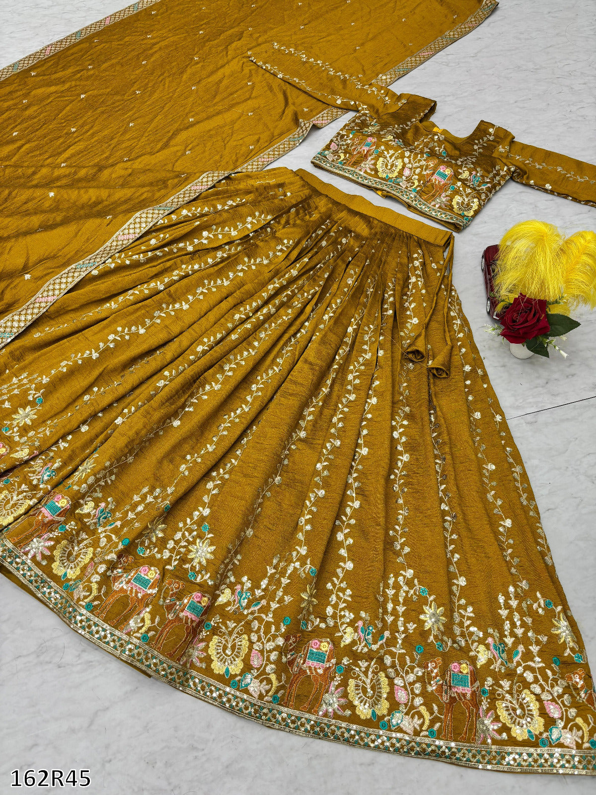 Wedding Special Pure Vichitra Lehenga Choli Set with Heavy Sequin & Thread Embroidery