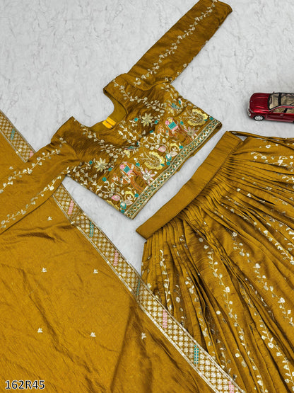 Wedding Special Pure Vichitra Lehenga Choli Set with Heavy Sequin & Thread Embroidery