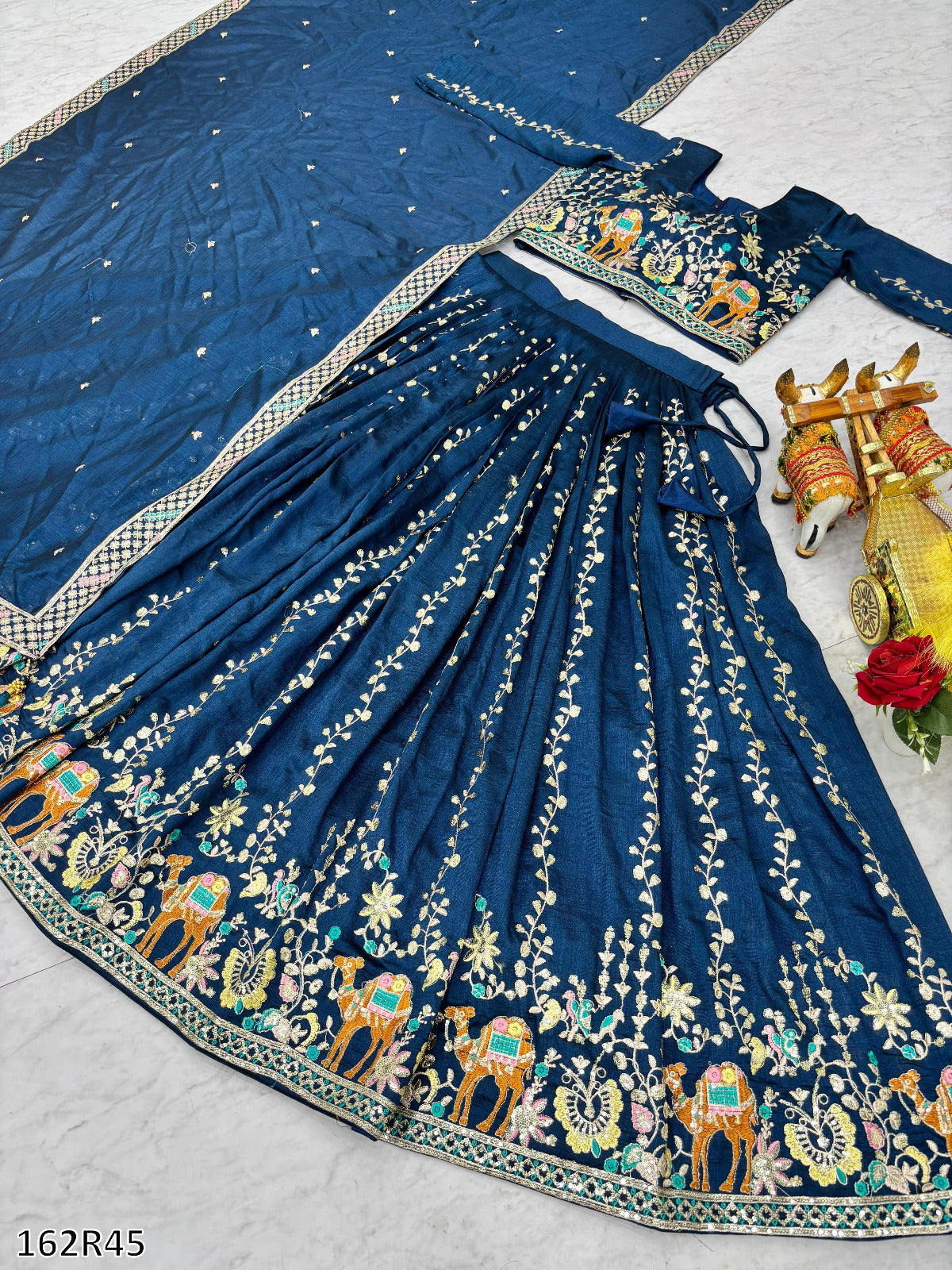 Wedding Special Pure Vichitra Lehenga Choli Set with Heavy Sequin & Thread Embroidery